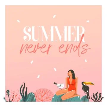 Hand drawn vector abstract cartoon summer time graphic illustrations template 스톡 일러스트