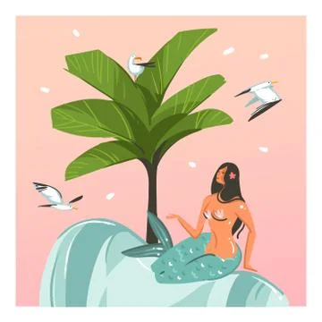 Hand drawn vector abstract cartoon summer time graphic illustrations template Stock Illustration