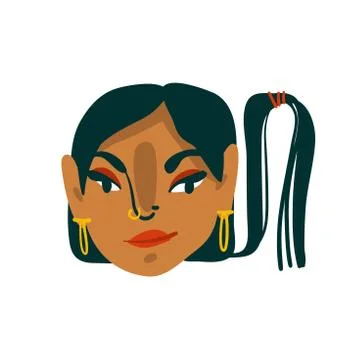 Hand drawn vector abstract cartoon flat minimalistic modern graphic girl avatar Stock Illustration