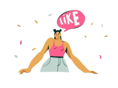 Hand drawn vector abstract cartoon modern graphic influencer girl character with Stock Illustration
