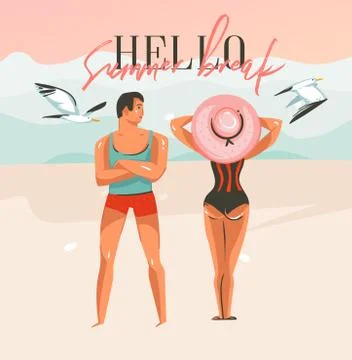Hand drawn vector abstract cartoon summer time graphic illustrations art Stock Illustration