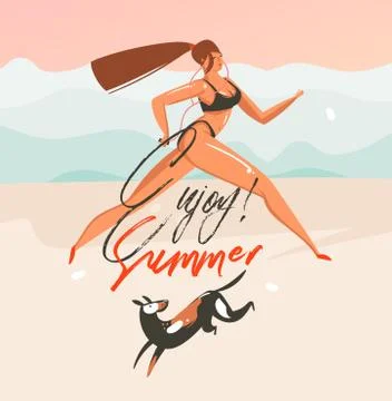 Hand drawn vector abstract cartoon summer time graphic illustrations art Stock Illustration