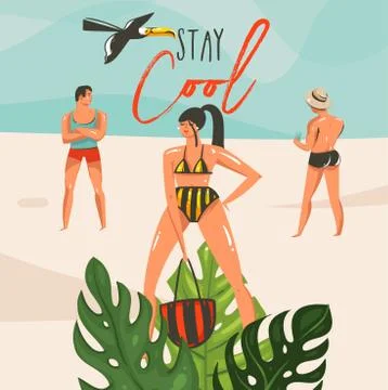 Hand drawn vector abstract cartoon summer time graphic illustrations art Stock Illustration