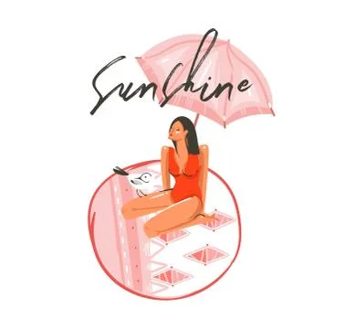 Hand drawn vector abstract cartoon summer time graphic illustrations art Stock Illustration