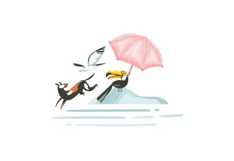 Hand drawn vector abstract cartoon summer time graphic illustrations print with Stock Illustration