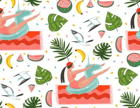 Hand drawn vector abstract cartoon summer time graphic illustrations seamless 库存插图