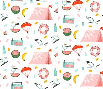 Hand drawn vector abstract cartoon summer time graphic illustrations artistic Stock Illustration
