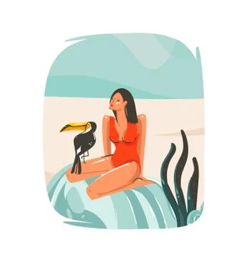 Hand drawn vector abstract cartoon summer time graphic illustrations template イラスト素材