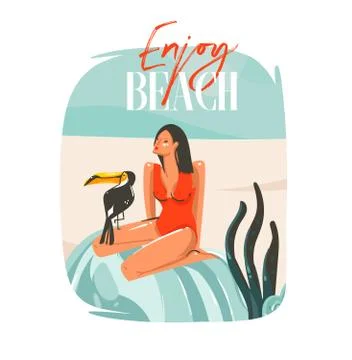 Hand drawn vector abstract cartoon summer time graphic illustrations template Stock Illustration