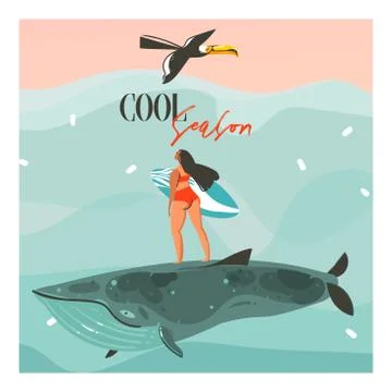 Hand drawn vector abstract cartoon summer time graphic illustrations template Stock Illustration
