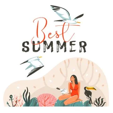 Hand drawn vector abstract cartoon summer time graphic illustrations template Stock Illustration