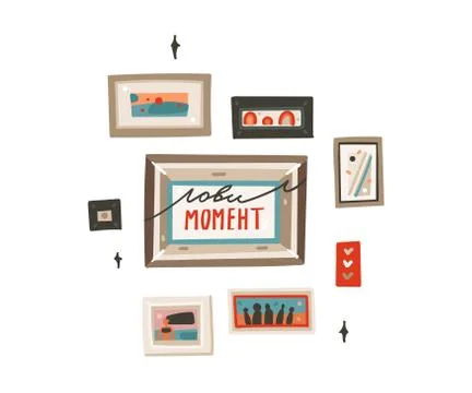 Hand drawn vector abstract cartoon modern graphic frames pictures collection set Illustrazione stock