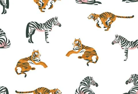 Hand drawn vector abstract cartoon modern graphic African Safari collage Illustrazione stock