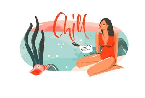 Hand drawn vector abstract cartoon summer time graphic hawaii illustrations art Stock Illustration