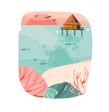 Hand drawn vector abstract cartoon summer time graphic illustrations template Stock-Illustration