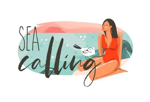 Hand drawn vector abstract cartoon summer time graphic hawaii illustrations art Stock Illustration