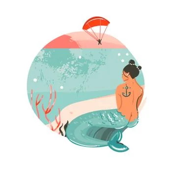 Hand drawn vector abstract cartoon summer time graphic illustrations art Stock Illustration