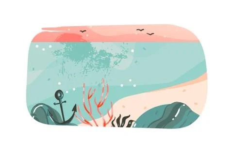 Hand drawn vector abstract cartoon summer time graphic illustrations art Stock-Illustration