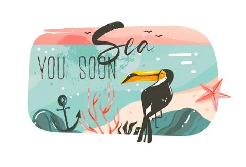 Hand drawn vector abstract cartoon summer time graphic illustrations art イラスト素材