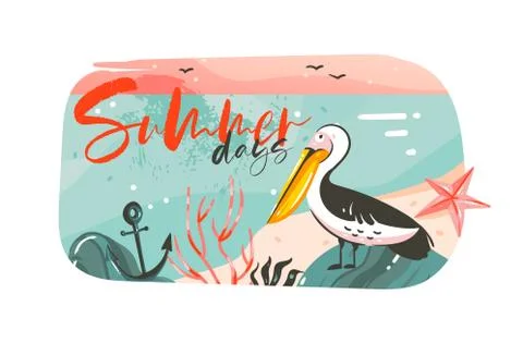 Hand drawn vector abstract cartoon summer time graphic illustrations art banner イラスト素材