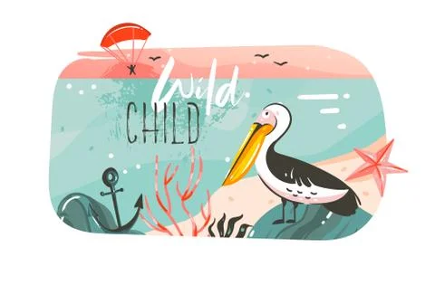 Hand drawn vector abstract cartoon summer time graphic illustrations art banner Stock Illustration