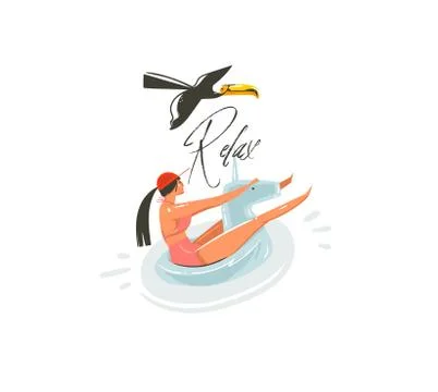 Hand drawn vector abstract cartoon summer time graphic illustrations art with Stock Illustration
