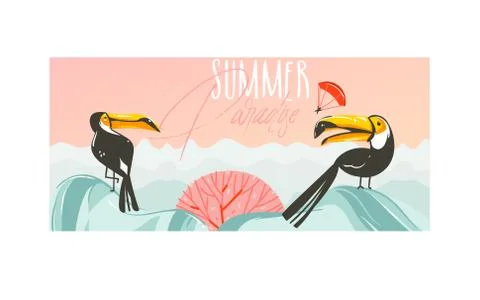 Hand drawn vector abstract cartoon summer time graphic illustrations art with Ilustración de archivo