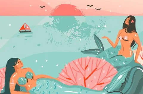 Hand drawn vector abstract cartoon summer time graphic illustrations template Stock Illustration