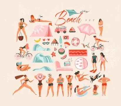 Hand drawn vector abstract cartoon summer time fun big fun decoration swimming Stock Illustration