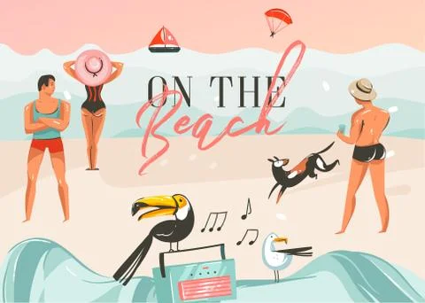 Hand drawn vector abstract cartoon summer time graphic illustrations art Stock Illustration
