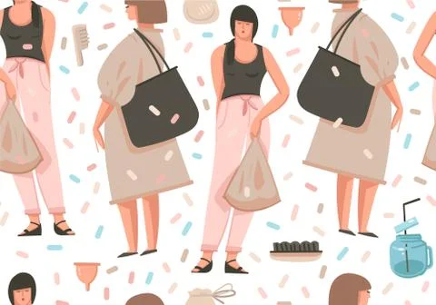 Hand drawn vector abstract cartoon graphic illustrations art seamless pattern Stock Illustration