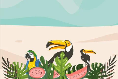 Hand drawn vector abstract cartoon summer time graphic illustrations art Stockillustratie