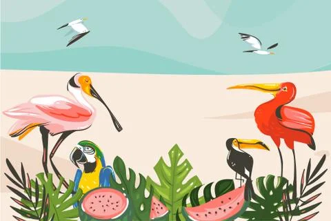 Hand drawn vector abstract cartoon summer time graphic illustrations art イラスト素材