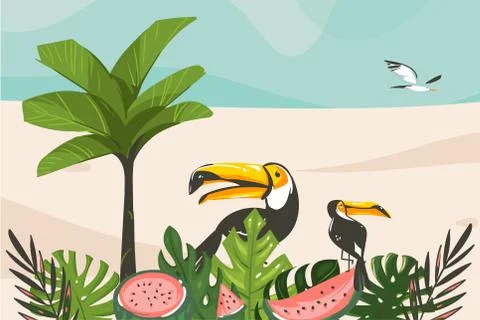 Hand drawn vector abstract cartoon summer time graphic illustrations art 스톡 일러스트