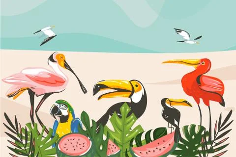 Hand drawn vector abstract cartoon summer time graphic illustrations art Stock Illustration
