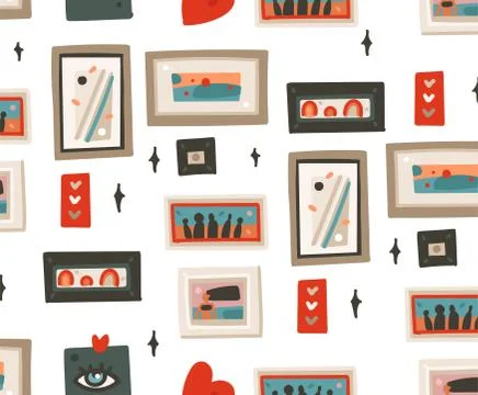 Hand drawn vector abstract cartoon modern graphic frames pictures seamless Stock Illustration