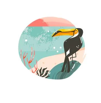 Hand drawn vector abstract cartoon summer time graphic illustrations template イラスト素材