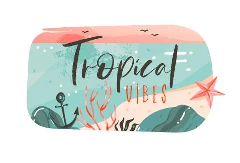 Hand drawn vector abstract cartoon summer time graphic illustrations art Stock Illustration