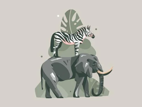 Hand drawn vector abstract cartoon modern graphic African Safari Nature concept Stock Illustration