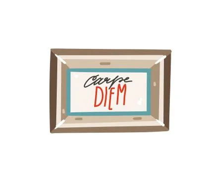 Hand drawn vector abstract cartoon modern graphic frames picture with Carpe Diem イラスト素材