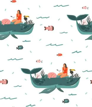 Hand drawn vector abstract cartoon graphic summer time underwater ocean bottom Stock Illustration