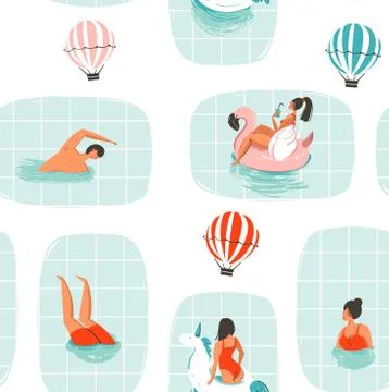 Hand drawn vector abstract cartoon summer time fun illustration seamless pattern Illustrazione stock
