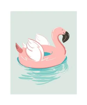 Hand drawn vector abstract cartoon summer time fun illustration with pink Stock Illustration