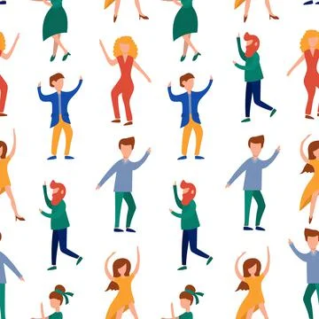 Hand drawn vector abstract cartoon modern seamless pattern with dancing people Illustrazione stock