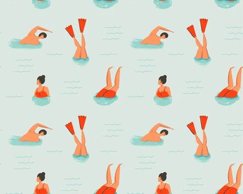 Hand drawn vector abstract cartoon summer time fun illustration seamless pattern Stock Illustration