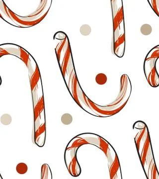 Hand drawn vector abstract Christmas seamless pattern with candy canes isolated イラスト素材
