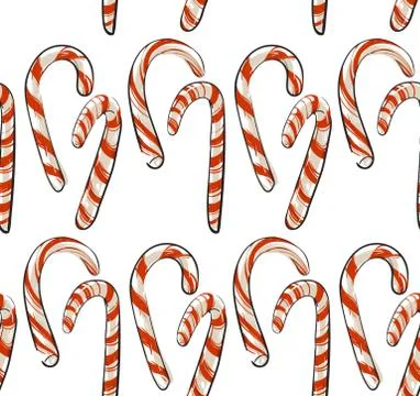 Hand drawn vector abstract Christmas seamless pattern with candy canes isolated Illustrazione stock