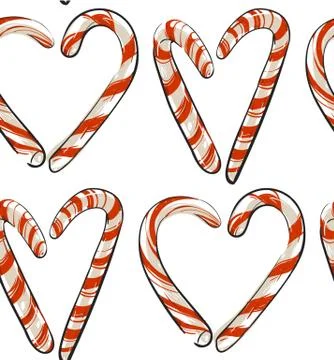 Hand drawn vector abstract Christmas seamless pattern with candy canes in heart Illustrazione stock