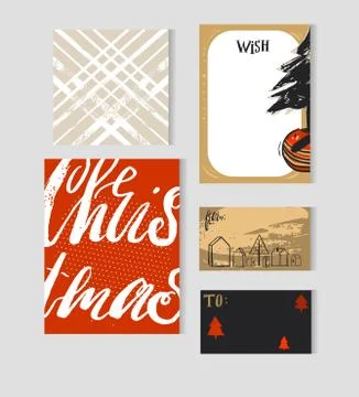Hand drawn vector abstract Christmas greeting cards,flayers,tags,banners,wish Stock Illustration