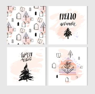 Hand drawn vector abstract Christmas greeting cards Stock Illustration